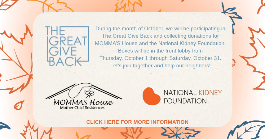 The Great Give Back donation drive for October 2026